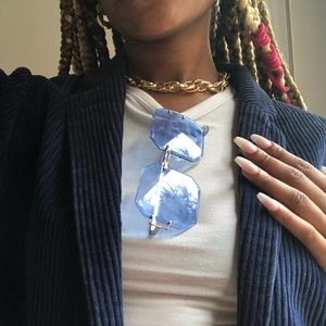 Blue Rimless square Sunglasses